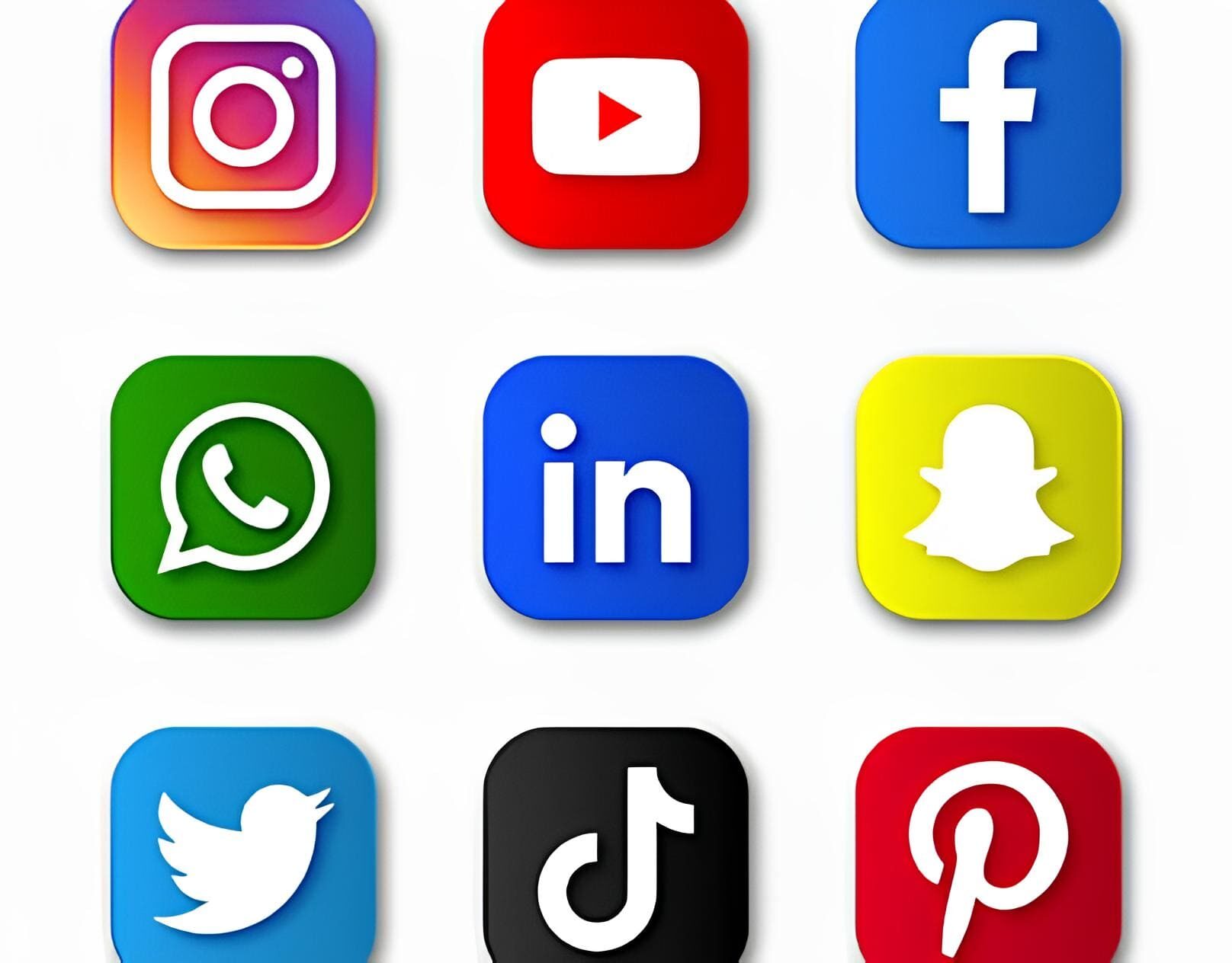 social network icons, instagram, Youtube, Facebook WhatApp, LinkeedInn, Snap, Twitter, Ticktok and Pintrest